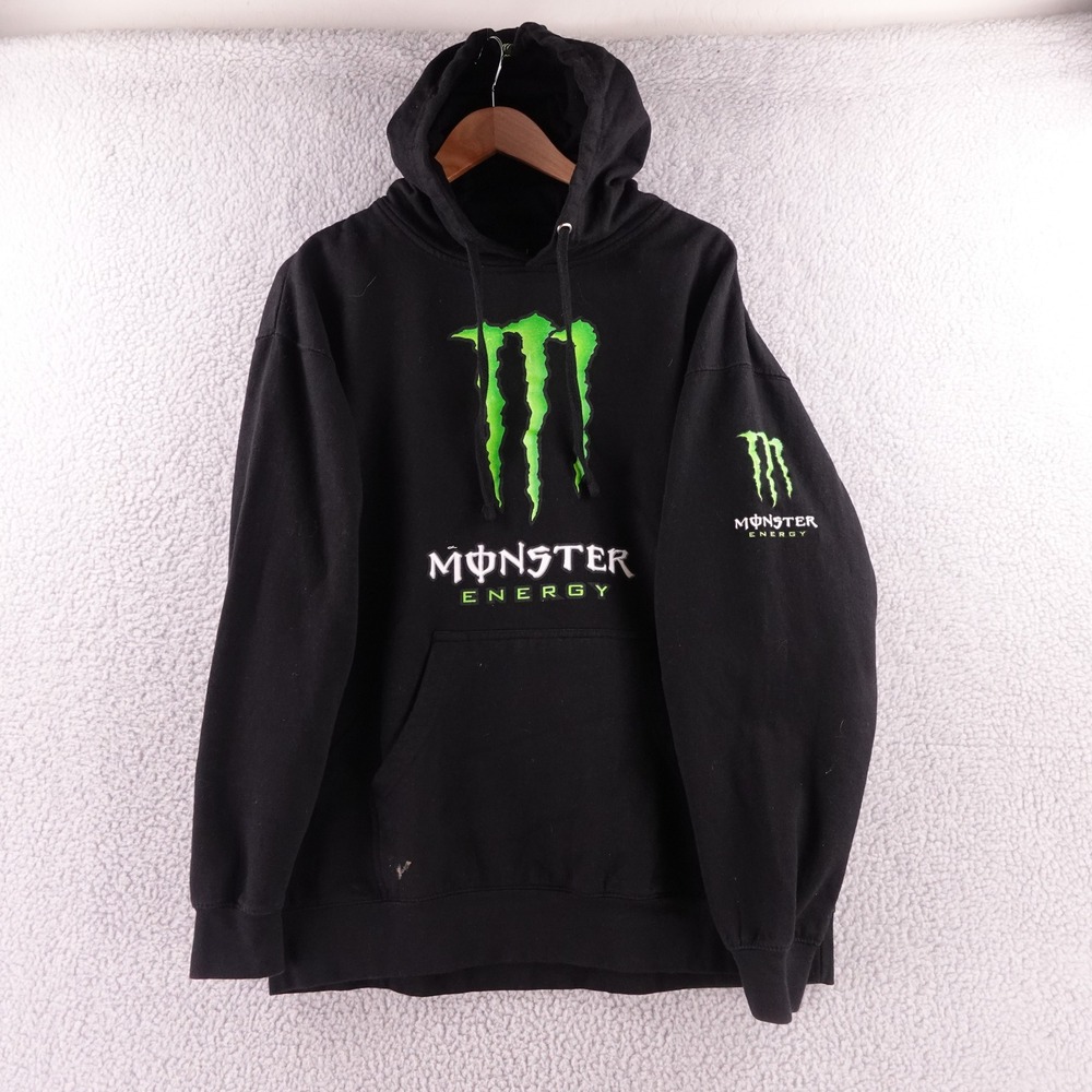 Vintage Monster Energy Men XL Black Pullover Hoodie Unleash the Beast Sweatshirt